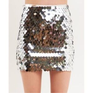 Endless‎ Rose Fisheye Flashy Large Silver Sequin Mini Party Cocktail Skirt Large